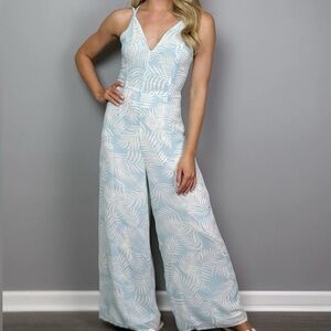 Molly Bracken Palm Springs Jumpsuit Palm Leaf Print Strappy Back